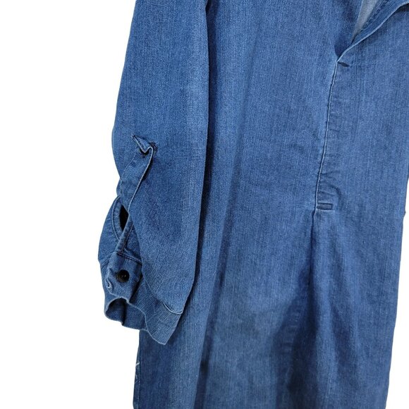 Reborn Womens Denim Tunic Top Blue Medium Roll-Up Sleeves Collar Cotton Blend - Picture 3 of 6